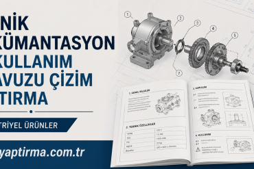 Banner promoting technical documentation and usage manuals for industrial products, with an exploded gear diagram and open manuals in the background.